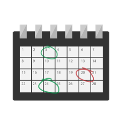 Illustration of a calendar with some days highlighted