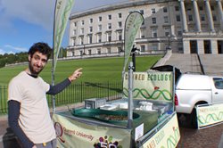 Dr Danny Barrios-O'Neill outside Northern Ireland Assembly